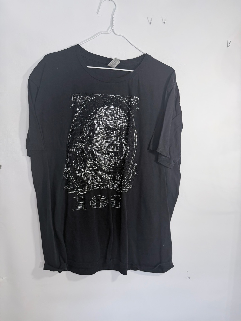 Black Men’s Graphic T-Shirt with Blinging studded Benjamin Franklin Motif